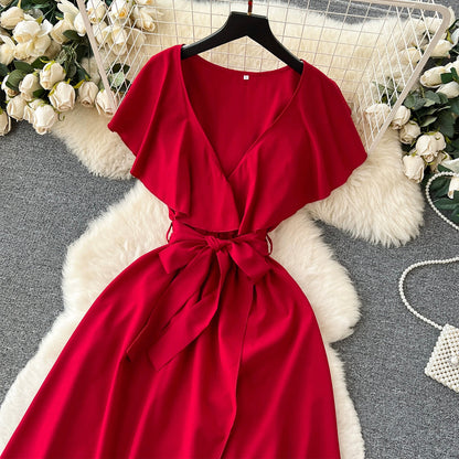 VAKKV Cute V-neck Dress, A-line Fashion Dress P262