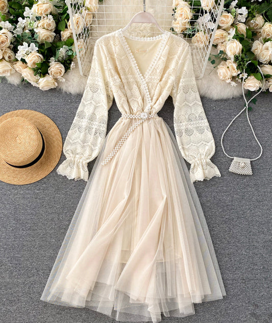 VAKKV Cute Lace Long Dress Fashion Dress P315