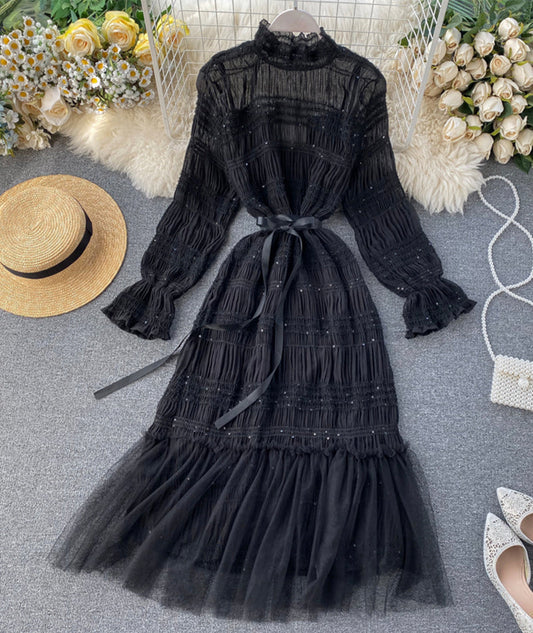 VAKKV Unique Tulle Long Sleeve Dress Fashion Dress P322