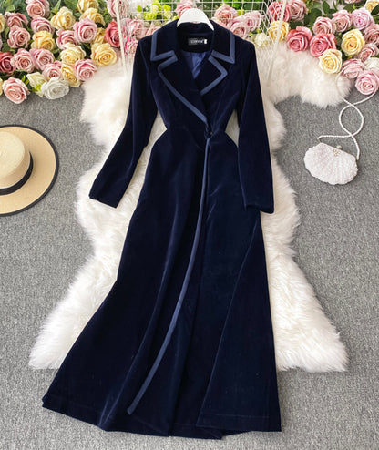 VAKKV Elegant Velvet Long Coat Dress P300