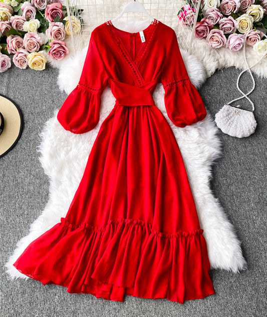 VAKKV Red A Line Chiffon Dress Fashion Girl Dress P293