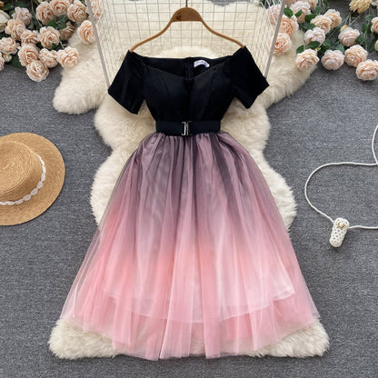 VAKKV Black And Pink Tulle Short A Line Dress Fashion Dress P291