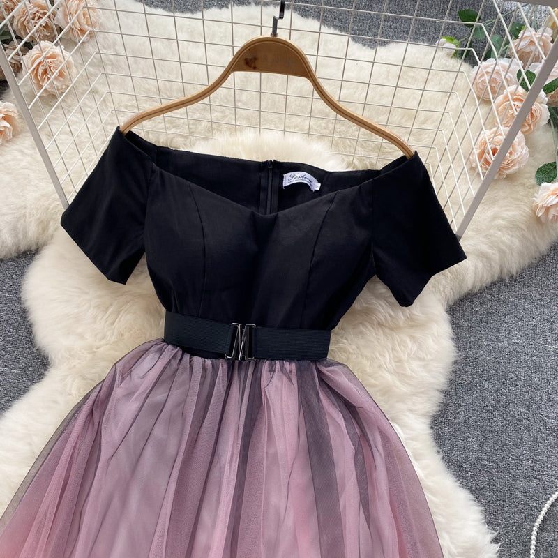 VAKKV Black And Pink Tulle Short A Line Dress Fashion Dress P291
