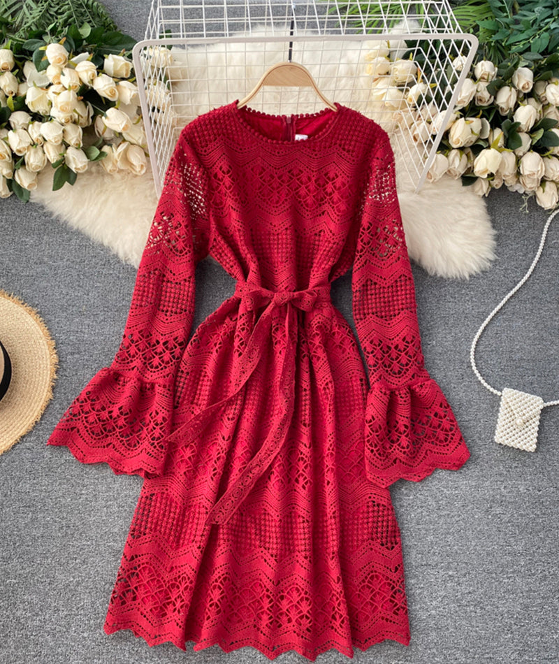 VAKKV Cute Lace Long Sleeve Dress Lace Dress P318