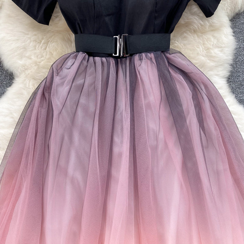 VAKKV Black And Pink Tulle Short A Line Dress Fashion Dress P291