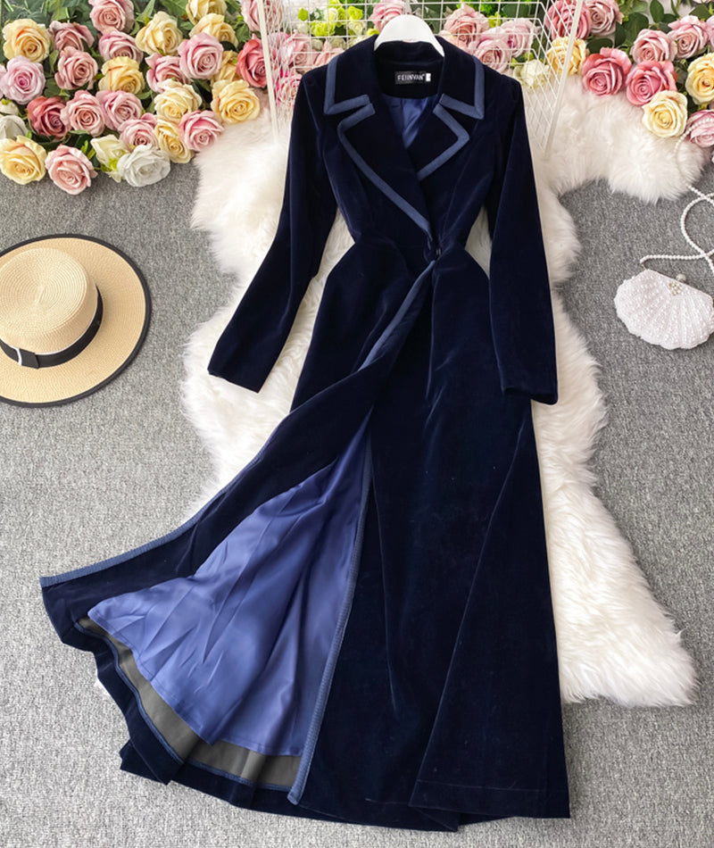 VAKKV Elegant Velvet Long Coat Dress P300