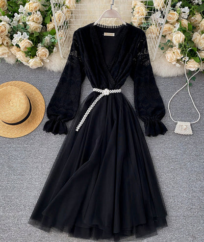 VAKKV Cute Lace Long Dress Fashion Dress P315