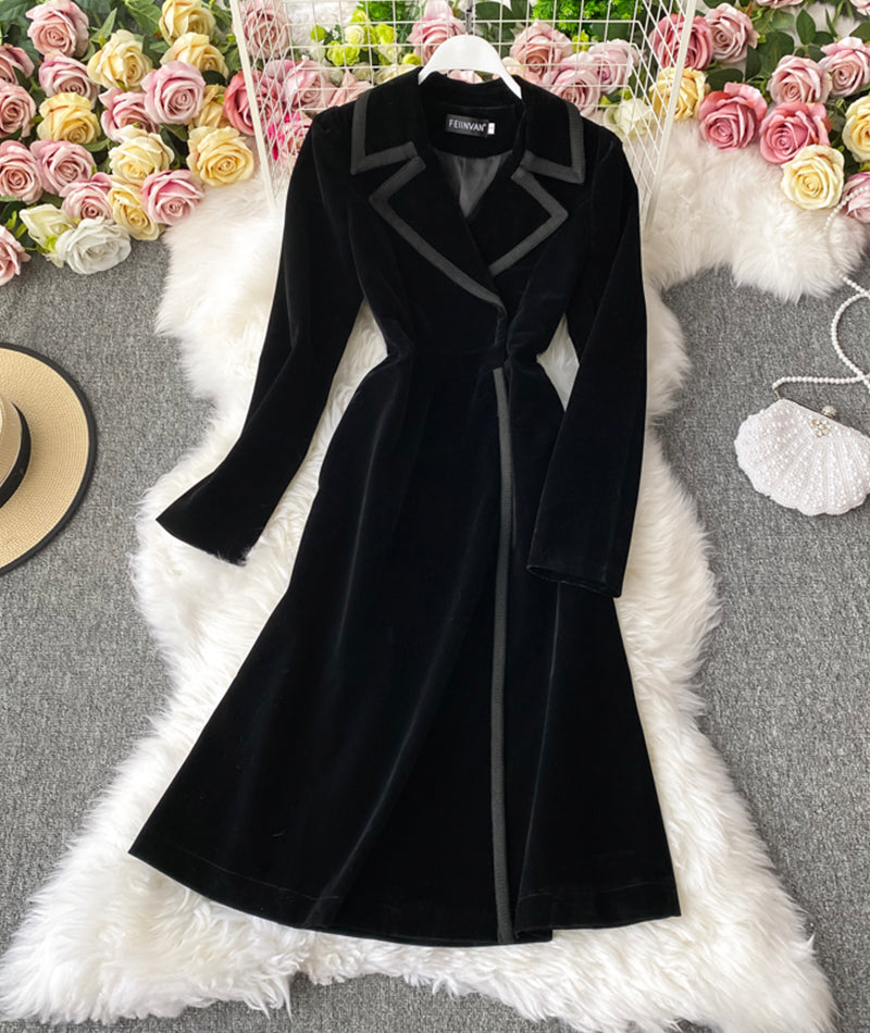 VAKKV Elegant Velvet Long Coat Dress P300