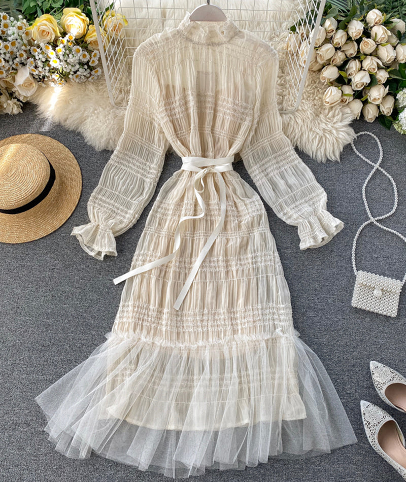 VAKKV Unique Tulle Long Sleeve Dress Fashion Dress P322