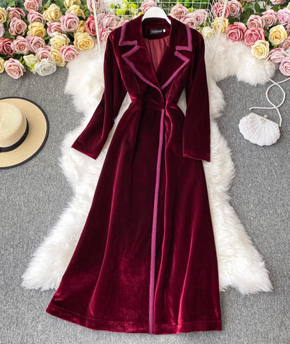 VAKKV Elegant Velvet Long Coat Dress P300