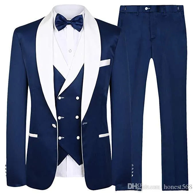 Customize Shawl Lapel Handsome White Groom Tuxedos Groomsmen Man Suit Mens Wedding Suits Bridegroom Jacket Pants Vest Tie 0001