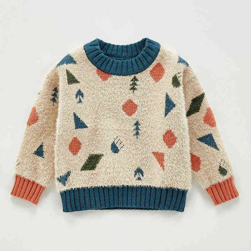 Baby Girls Kids Sweater Autumn Winter Boys Geometric Pattern Long Sleeve Knitted s 211201