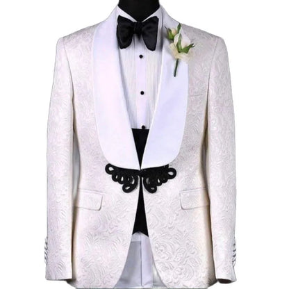 Real Photo Groom Tuxedos Weaving Brocade Jacquard Men Party Business Suits 3 Piece Prom Blazer Dress Customize W1450