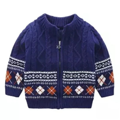 Baby Boys Sweaters Jackets Autumn Winter New Children's Print Knitted Coats Children's Boys Cardigan Coat Toddler Outwear 201128