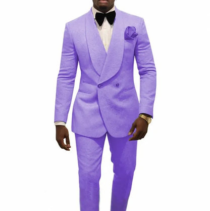 White Men Wedding Tuxedos Shawl Lapel Groom Suits Blazer 2 Piece Dobby Prom Party Dinner Jacket Attire Custom Made(Jacket+Pants+Bow)