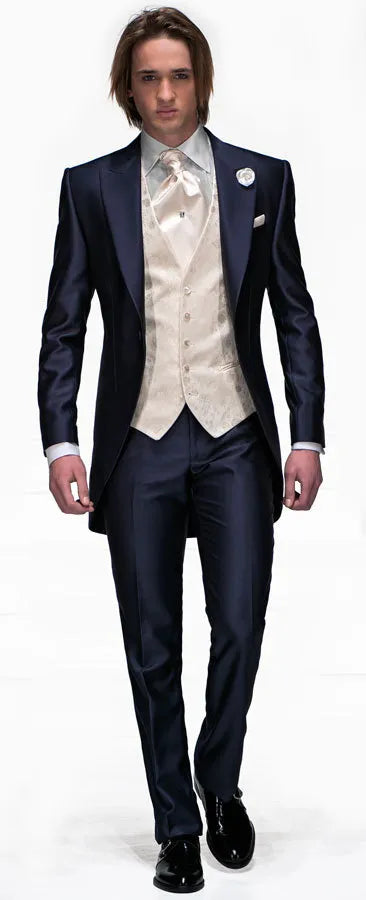 Custom Made Newest Groom Tuxedos Peak Lapel Men's Suit Morning Style Groomsman/Bridegroom Wedding/Prom Suits (Jacket+Pants+Tie+Vest) J828