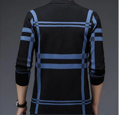 spring and autumn new men's cardigan Korean striped sweater suit young and middle-aged casual fashion sweater jacket