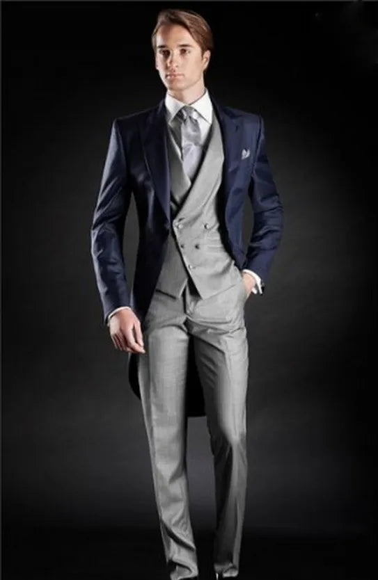 Custom Made Newest Groom Tuxedos Peak Lapel Men's Suit Morning Style Groomsman/Bridegroom Wedding/Prom Suits (Jacket+Pants+Tie+Vest) J828