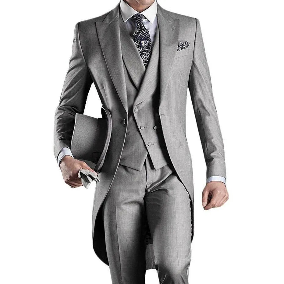 Custom Made Newest Groom Tuxedos Peak Lapel Men's Suit Morning Style Groomsman/Bridegroom Wedding/Prom Suits (Jacket+Pants+Tie+Vest) J828