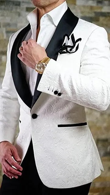 Latest Design Groom Tuxedos Side Vent White Paisley Shawl Lapel Wedding Clothes Men Party Prom Suits Coat Trouses Sets K 82