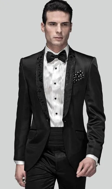 New Fashion Black Dot Groom Tuxedos Groomsmen Shawl Lapel Best Man Blazer Mens Wedding Suits (Jacket+Pants+Tie) H:915