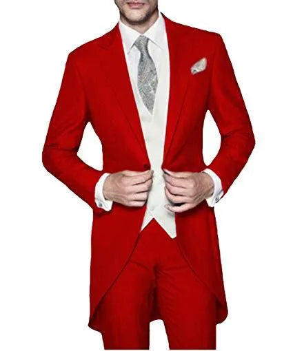 Tailcoat Men Wedding Tuxedos New Fashion Groom Tuxedos Peak Lapel One Button Men Dinner Prom clothes 3 Piece Suit(Jacket+Pants+Tie+Vest)1559