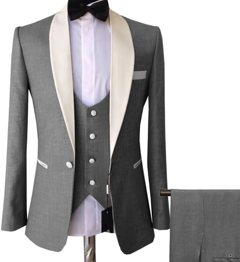 Real Photo Groom Tuxedos Weaving Brocade Jacquard Men Party Business Suits 3 Piece Prom Blazer Dress Customize W1450