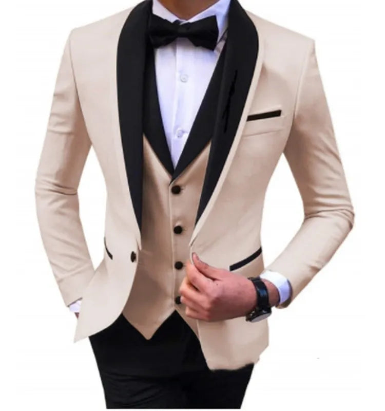 Customize Shawl Lapel Handsome White Groom Tuxedos Groomsmen Man Suit Mens Wedding Suits Bridegroom Jacket Pants Vest Tie 0001