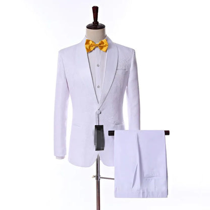 Latest Design Groom Tuxedos Side Vent White Paisley Shawl Lapel Wedding Clothes Men Party Prom Suits Coat Trouses Sets K 82