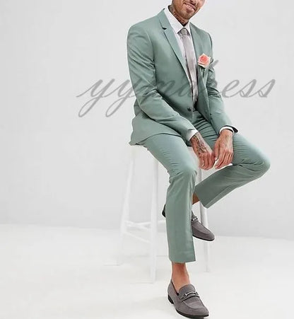 Mint green Men Suits Slim Fit WeddingTuxedos Broomsman Suit For Beach Wesdding Party (Jacket+Pants+Tie)