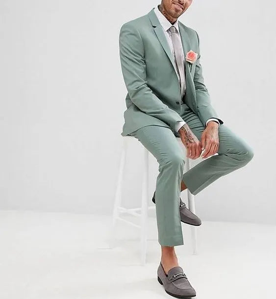 Mint green Men Suits Slim Fit WeddingTuxedos Broomsman Suit For Beach Wesdding Party (Jacket+Pants+Tie)