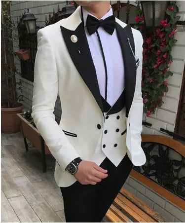 Real Photo Groom Tuxedos Weaving Brocade Jacquard Men Party Business Suits 3 Piece Prom Blazer Dress Customize W1450