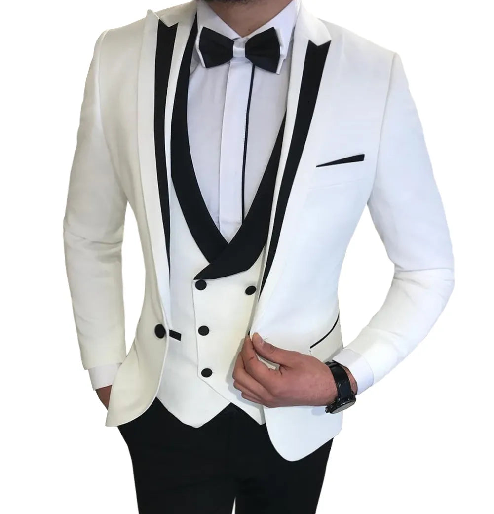 Real Photo Groom Tuxedos Weaving Brocade Jacquard Men Party Business Suits 3 Piece Prom Blazer Dress Customize W1450