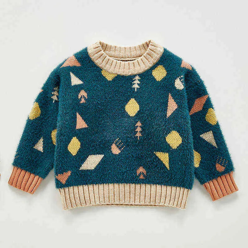 Baby Girls Kids Sweater Autumn Winter Boys Geometric Pattern Long Sleeve Knitted s 211201